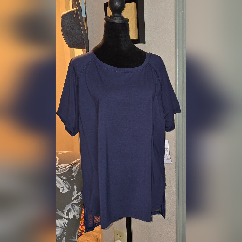 ISABELLA ACTIVE WEAR Navy Blue Short Sleeve Top (D)